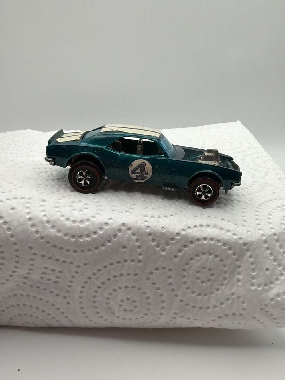 Vintage 1970 Hot Wheels Redline Heavy Chevy Dark Green with Number 4